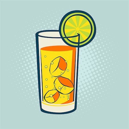 simsearch:400-04617727,k - Drink with lime and ice. Vector fresh lime drink cold ice cocktail ,tropical fresh citrus water, art retro style Fotografie stock - Microstock e Abbonamento, Codice: 400-08820275