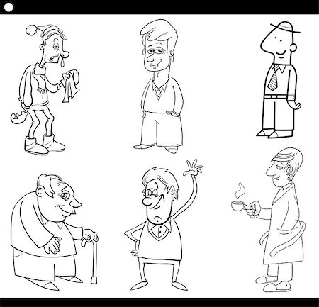 simsearch:400-04722985,k - Black and White Cartoon Illustration Set of Man Characters Coloring Page Fotografie stock - Microstock e Abbonamento, Codice: 400-08820517
