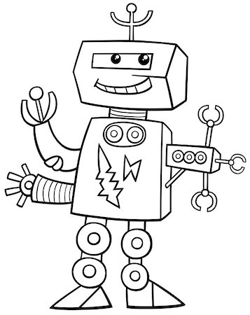 Black and White Cartoon Illustration of Robot Science Fiction or Fantasy Character Coloring Page Stock Photo - Budget Royalty-Free & Subscription, Code: 400-08820519