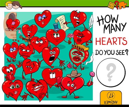 simsearch:400-09092454,k - Cartoon Illustration of Educational Counting Activity for Children with Hearts in Love Valentines Day Characters Stockbilder - Microstock & Abonnement, Bildnummer: 400-08820512