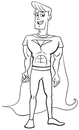 simsearch:400-06758626,k - Black and White Cartoon Illustration of Superhero Character or Man in Hero Costume Coloring Page Foto de stock - Super Valor sin royalties y Suscripción, Código: 400-08820525