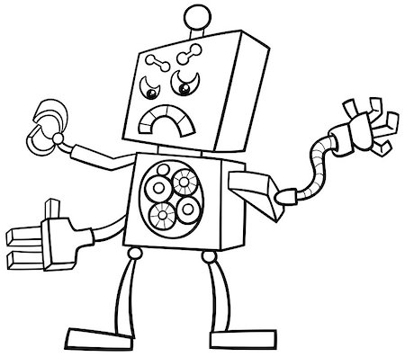 simsearch:400-08813093,k - Black and White Cartoon Illustration of Robot Science Fiction or Fantasy Character Coloring Page Stockbilder - Microstock & Abonnement, Bildnummer: 400-08820521