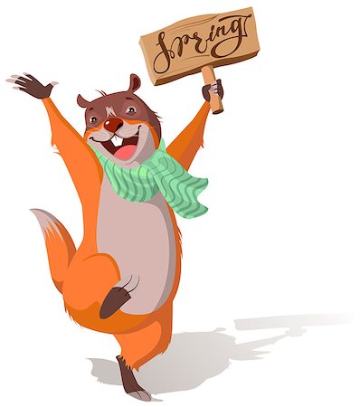 simsearch:400-04665876,k - Joyful groundhog jumping and welcomes spring. Isolated on white vector cartoon illustration Foto de stock - Super Valor sin royalties y Suscripción, Código: 400-08834062