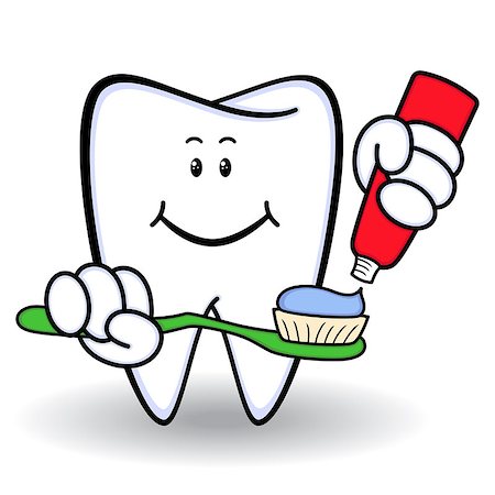 Amusing healthy cartoon tooth with smiling face and with toothbrush and toothpaste in hands, color vector illustration Stock Photo - Budget Royalty-Free & Subscription, Code: 400-08834085