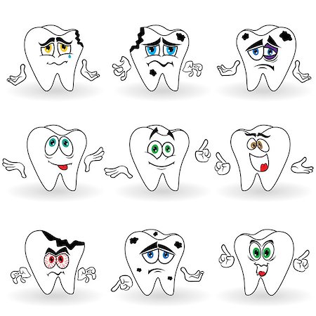 Set of nine amusing cartoon teeth with various face grimaces and with hand gesticulating, color vector illustrations Stock Photo - Budget Royalty-Free & Subscription, Code: 400-08834082