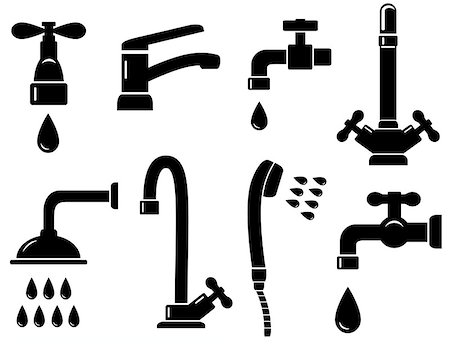 plumbing set with isolated faucet icons on white background Stock Photo - Budget Royalty-Free & Subscription, Code: 400-08834180
