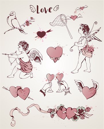 simsearch:400-08347146,k - Set of hand drawn vintage design elements for Valentine's day Stock Photo - Budget Royalty-Free & Subscription, Code: 400-08834246