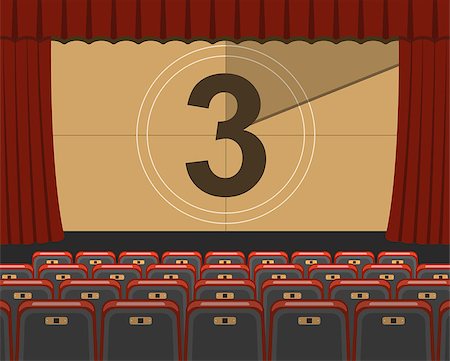simsearch:400-07223598,k - empty cinema auditorium flat icons with seats and countdown on screen, vector illustration Photographie de stock - Aubaine LD & Abonnement, Code: 400-08834314