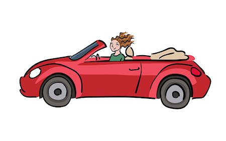 Happy woman driving red car, vector Stock Photo - Budget Royalty-Free & Subscription, Code: 400-08834433