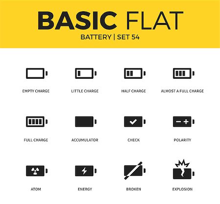 simsearch:400-04265733,k - Basic set of explosion, accumulator, polarity interface elements icons. Modern flat pictogram collection. Vector material design concept, web symbols and logo concept. Stock Photo - Budget Royalty-Free & Subscription, Code: 400-08834456