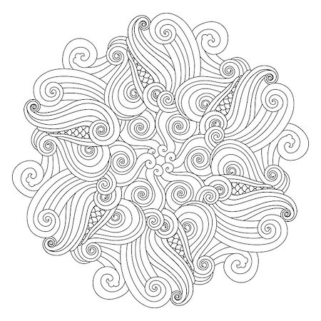 Fantasy Graphic Mandala with waves and curles. Zentangle inspired style. Coloring book page for adults and older children. Art vector illustration Foto de stock - Super Valor sin royalties y Suscripción, Código: 400-08834529