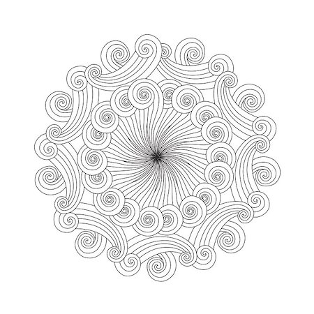 Graphic Mandala with waves, swirls and curles. Zentangle inspired style. Coloring book page for adults and older children. Art vector illustration Foto de stock - Super Valor sin royalties y Suscripción, Código: 400-08834534