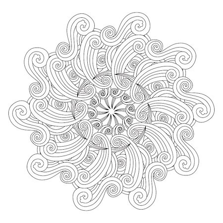 Graphic Mandala with waves and curles. Zentangle inspired style. Coloring book page for adults and older children. Art vector illustration Stock Photo - Budget Royalty-Free & Subscription, Code: 400-08834530