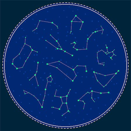 Zodiac constellations vector symbols in a blue circle. Astrology stars signs on blue cosmic background. Foto de stock - Super Valor sin royalties y Suscripción, Código: 400-08834563
