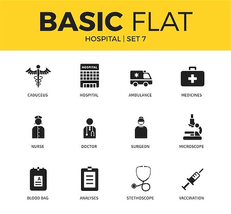Basic set of blood bag, microscope and doctor icons. Modern flat pictogram collection. Vector material design concept, web symbols and logo concept. Fotografie stock - Microstock e Abbonamento, Codice: 400-08834596