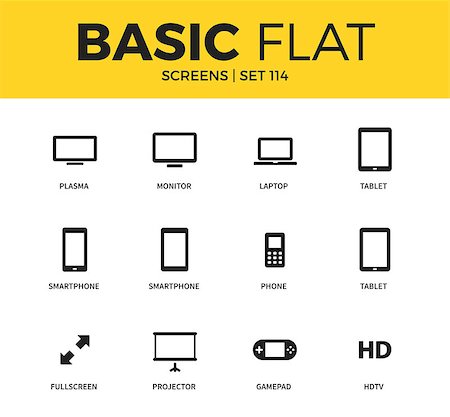simsearch:400-07309242,k - Basic set of smart phone, tablet and plasma icons. Modern flat pictogram collection. Vector material design concept, web symbols and logo concept. Stock Photo - Budget Royalty-Free & Subscription, Code: 400-08834608