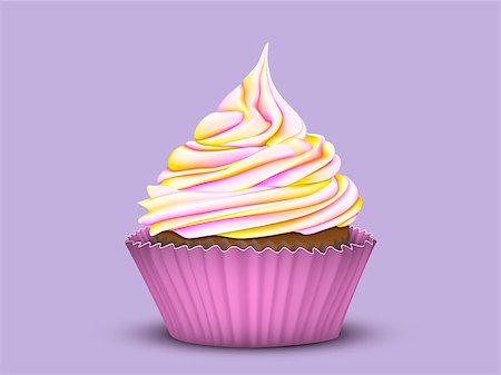 pavelav (artist) - Pretty cupcake charm with multi-color gradient cream in a pink mold on a lilac background. Vector stylized 3D Foto de stock - Super Valor sin royalties y Suscripción, Código: 400-08834625