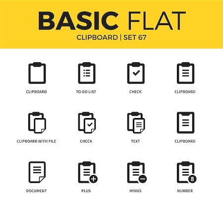 Basic set of clipboard check form, text form icons. Modern flat pictogram collection. Vector material design concept, web symbols and logo concept. Stock Photo - Budget Royalty-Free & Subscription, Code: 400-08834635