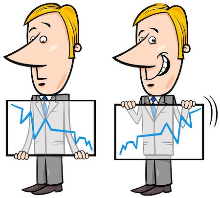 simsearch:400-09001049,k - Concept Cartoon Illustration of Businessman Presents a Graph and Cheats Photographie de stock - Aubaine LD & Abonnement, Code: 400-08834830