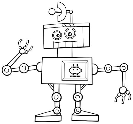 Black and White Cartoon Illustration of Funny Robot Fantasy Character Coloring Page Stock Photo - Budget Royalty-Free & Subscription, Code: 400-08834846
