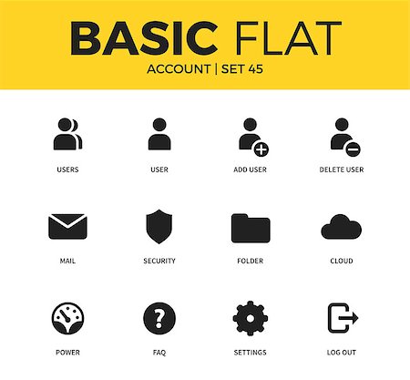 simsearch:400-08256257,k - Basic set of account, user and settings icons. Modern flat pictogram collection. Vector material design concept, web symbols and logo concept. Stock Photo - Budget Royalty-Free & Subscription, Code: 400-08834936