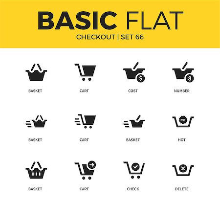 Basic set of cart form, basket form and cost icons. Modern flat pictogram collection. Vector material design concept, web symbols and logo concept. Stock Photo - Budget Royalty-Free & Subscription, Code: 400-08834976