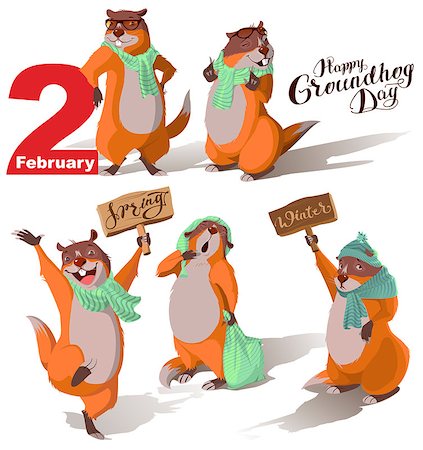 simsearch:400-08933060,k - Happy Groundhog Day. Set Marmot casts shadow. Lettering text for greeting card. Vector cartoon illustration Foto de stock - Super Valor sin royalties y Suscripción, Código: 400-08834990
