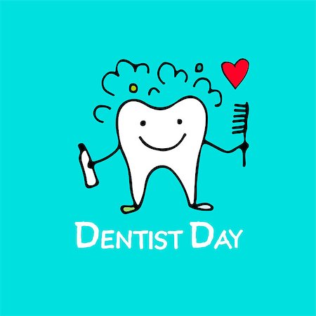 Dentist day, tooth character sketch for your design. Vector illustration Stock Photo - Budget Royalty-Free & Subscription, Code: 400-08834992