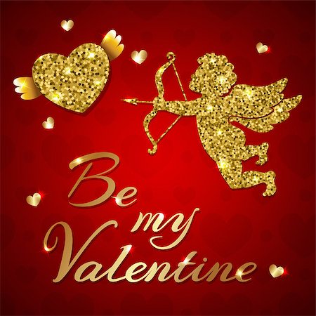 simsearch:400-08347146,k - Valentine's day greeting card with lettering, cupid and hearts on a red background Stock Photo - Budget Royalty-Free & Subscription, Code: 400-08835016