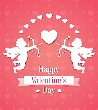simsearch:400-07897102,k - Valentine's day greeting card with two paper cupids and hearts on a pink background Stock Photo - Budget Royalty-Free & Subscription, Code: 400-08835024