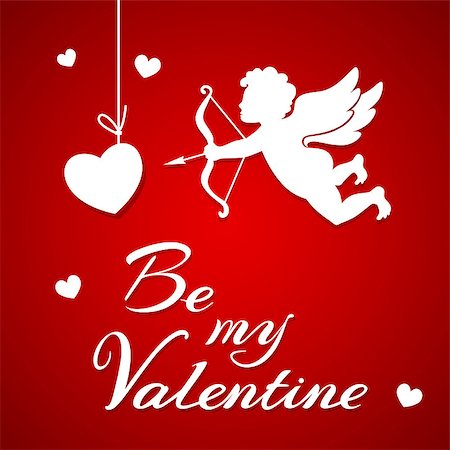 simsearch:400-08347146,k - Valentine's day greeting card with paper cupid and hearts on a red background Stock Photo - Budget Royalty-Free & Subscription, Code: 400-08835025