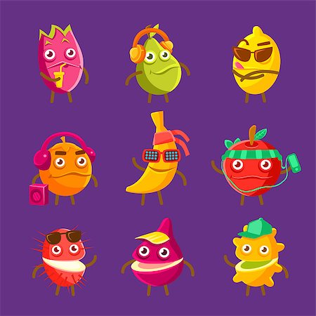 Tropical Fruit Cool Cartoon Characters On Vacation Set Of Colorful Stickers With Humanized Food Items. Exotic Fruits With Faces And Accessories Series Of Vector Emoji. Foto de stock - Super Valor sin royalties y Suscripción, Código: 400-08835067