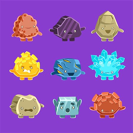 simsearch:400-08934242,k - Alien Fantastic Golem Characters Of Different Humanized Rocks With Friendly Faces Emoji Stickers Set. Emoticons With Fantastic Creatures From Another Planet Cartoon Vector Illustrations. Stock Photo - Budget Royalty-Free & Subscription, Code: 400-08835069