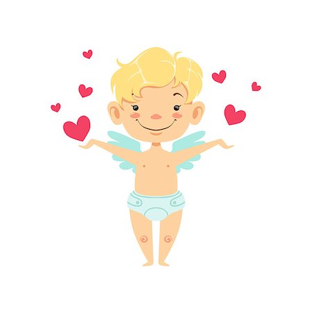 Boy Baby Cupid Surrounded With Hearts, Winged Toddler In Diaper Adorable Love Symbol Cartoon Character. Happy Infant Cupid Saint Valentines Day Flat Vector Illustration. Stock Photo - Budget Royalty-Free & Subscription, Code: 400-08835072