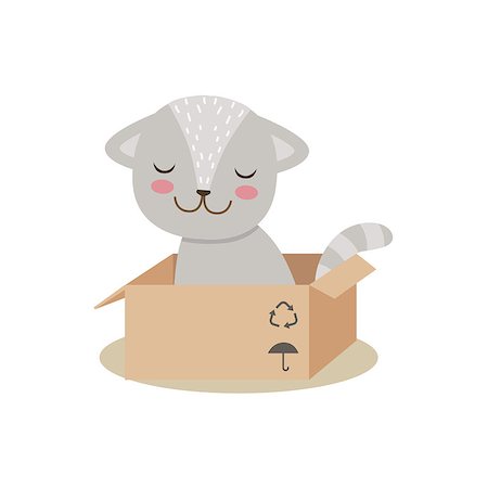 Little Girly Cute Kitten Sitting In Cardboard Box, Cartoon Pet Character Life Situation Illustration. Cat Humanized Baby Animal And Its Activity Emoji Flat Vector Drawing Stock Photo - Budget Royalty-Free & Subscription, Code: 400-08835107