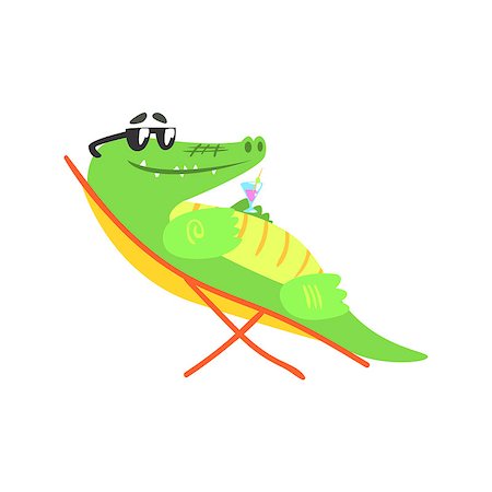 simsearch:400-08835139,k - Crocodile Sunbathing On Sunbed With Cocktail, Humanized Green Reptile Animal Character Every Day Activity, Part Of Flat Bright Color Isolated Funny Alligator In Different Situation Series Of Illustrations Stock Photo - Budget Royalty-Free & Subscription, Code: 400-08835134