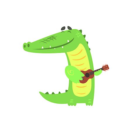 Crocodile Playing Guitar, Humanized Green Reptile Animal Character Every Day Activity, Part Of Flat Bright Color Isolated Funny Alligator In Different Situation Series Of Illustrations Stock Photo - Budget Royalty-Free & Subscription, Code: 400-08835131