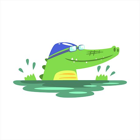 simsearch:400-08835139,k - Crocodile Swimming In Pool With Rubber Hat, Humanized Green Reptile Animal Character Every Day Activity, Part Of Flat Bright Color Isolated Funny Alligator In Different Situation Series Of Illustrations Stock Photo - Budget Royalty-Free & Subscription, Code: 400-08835132
