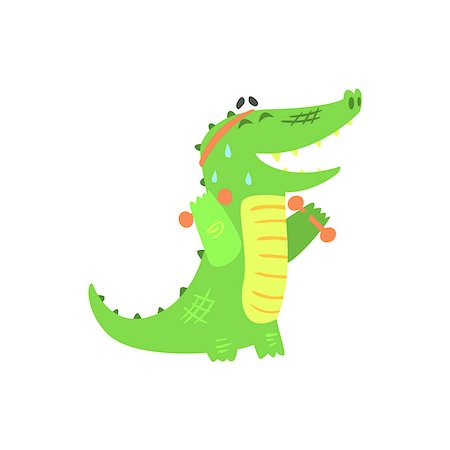 Crocodile With Dumbbells Exercising In Gym, Humanized Green Reptile Animal Character Every Day Activity, Part Of Flat Bright Color Isolated Funny Alligator In Different Situation Series Of Illustrations Stock Photo - Budget Royalty-Free & Subscription, Code: 400-08835140