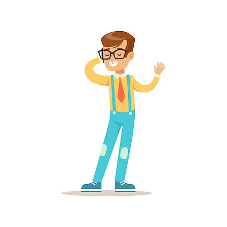 Boy In Glasses Speaking On The Phone, Traditional Male Kid Role Expected Classic Behavior Illustration. Part Of Series With Smiling Teenage Boys And Their Interests Vector Characters. Stock Photo - Budget Royalty-Free & Subscription, Code: 400-08835157