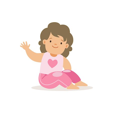 simsearch:400-08835171,k - Girl In Pink Pants Waving,, Adorable Smiling Baby Cartoon Character Every Day Situation. Part Of Cute Infants And Toddlers Vector Illustration Series Photographie de stock - Aubaine LD & Abonnement, Code: 400-08835158