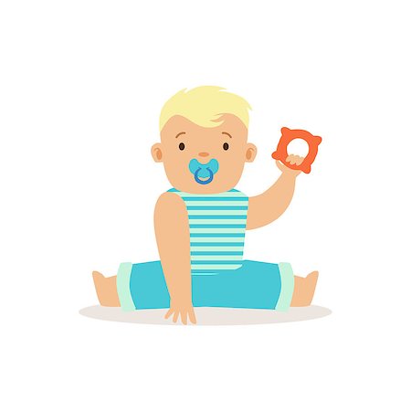 simsearch:400-08835171,k - Boy Sitting With Dummy And Teethter, Adorable Smiling Baby Cartoon Character Every Day Situation. Part Of Cute Infants And Toddlers Vector Illustration Series Photographie de stock - Aubaine LD & Abonnement, Code: 400-08835164
