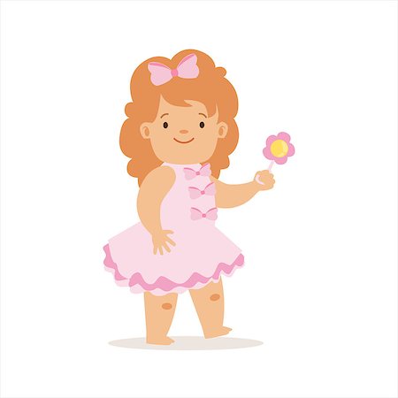 simsearch:400-08835171,k - Girl In Pink Dress Walking With Flower, Adorable Smiling Baby Cartoon Character Every Day Situation. Part Of Cute Infants And Toddlers Vector Illustration Series Photographie de stock - Aubaine LD & Abonnement, Code: 400-08835167