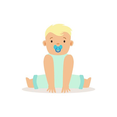 simsearch:400-08835171,k - Blond Boy With Dummy Sitting, Adorable Smiling Baby Cartoon Character Every Day Situation. Part Of Cute Infants And Toddlers Vector Illustration Series Photographie de stock - Aubaine LD & Abonnement, Code: 400-08835169