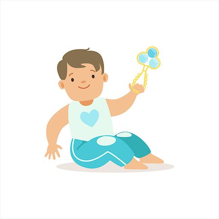 simsearch:400-08835171,k - Boy In Blue Pants Playing With Shaker, Adorable Smiling Baby Cartoon Character Every Day Situation. Part Of Cute Infants And Toddlers Vector Illustration Series Photographie de stock - Aubaine LD & Abonnement, Code: 400-08835162