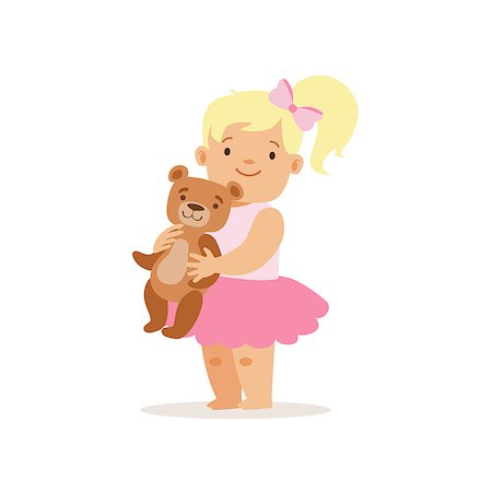 simsearch:400-08835171,k - Blon Girl Standing WIth Teddy Bear, Adorable Smiling Baby Cartoon Character Every Day Situation. Part Of Cute Infants And Toddlers Vector Illustration Series Photographie de stock - Aubaine LD & Abonnement, Code: 400-08835163