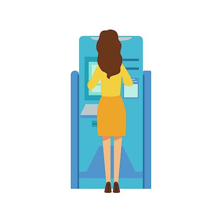 simsearch:400-07142149,k - Woman Using ATM Cash MAchine. Bank Service, Account Management And Financial Affairs Themed Vector Illustration. Smiling Cartoon Characters In Bank Office Interior Vector Illustration. Stock Photo - Budget Royalty-Free & Subscription, Code: 400-08835172