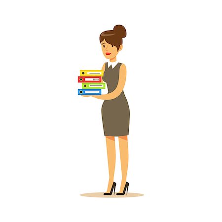 Secretary With Pile Of Folders, Business Office Employee In Official Dress Code Clothing Busy At Work Smiling Cartoon Characters. Part Of Marketing And Management Series Of Vector Illustrations. Stock Photo - Budget Royalty-Free & Subscription, Code: 400-08835189