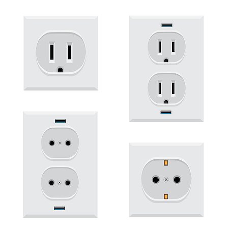 simsearch:628-02953578,k - Round and rectangular power outlet set isolated on white background. White device electric appliance Foto de stock - Super Valor sin royalties y Suscripción, Código: 400-08835283