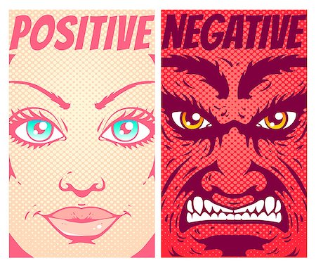 positive attitude cartoon - Vector vintage poster good and evil. Angel and devil in comics style. Stock Photo - Budget Royalty-Free & Subscription, Code: 400-08835309